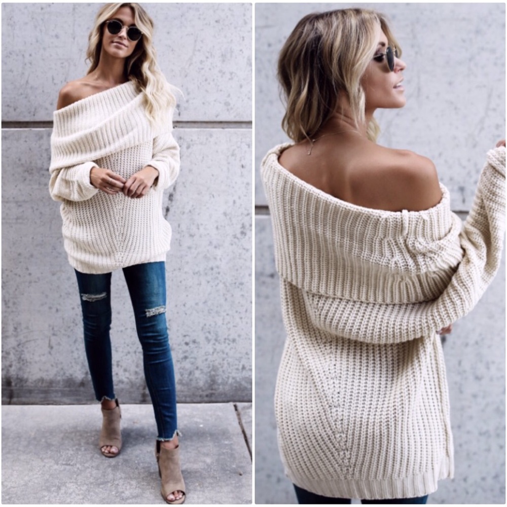 🆕Carrie Fold Over Knit Sweater Cream